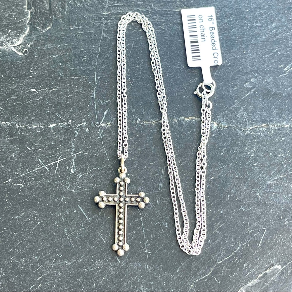 Sterling Silver 925 Cross Pendant Necklace 16” long
